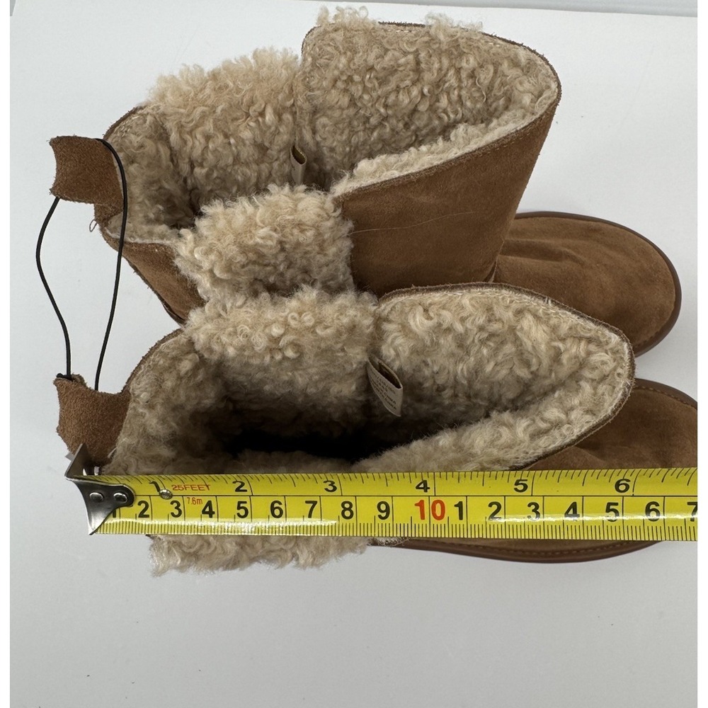 ZARA NWT Cozy Shearling Lined Suede Ankle Boots Chestnut Brown Moto Buckle Sz 9 - Picture 15 of 15